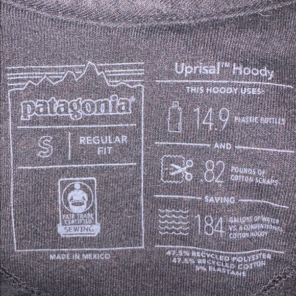 Patagonia P-6 Logo Uprisal Hoody Black Recycled Cotton Blend Pullover Hoodie - Picture 5 of 5